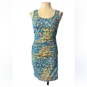 Tracy Reese Dress Blue Yellow Stretch Tank Dress Silk Lite Bright Size 0